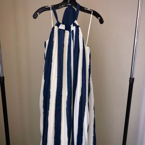 Anthropologie Midi, Blue and White Halter Dress